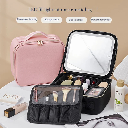 Sac de maquillage avec miroir LED – 3 modes d’éclairage & rechargeable USB