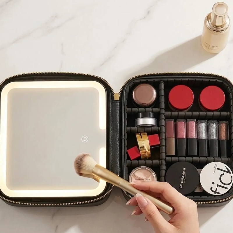Sac de maquillage avec miroir LED – 3 modes d’éclairage & rechargeable USB