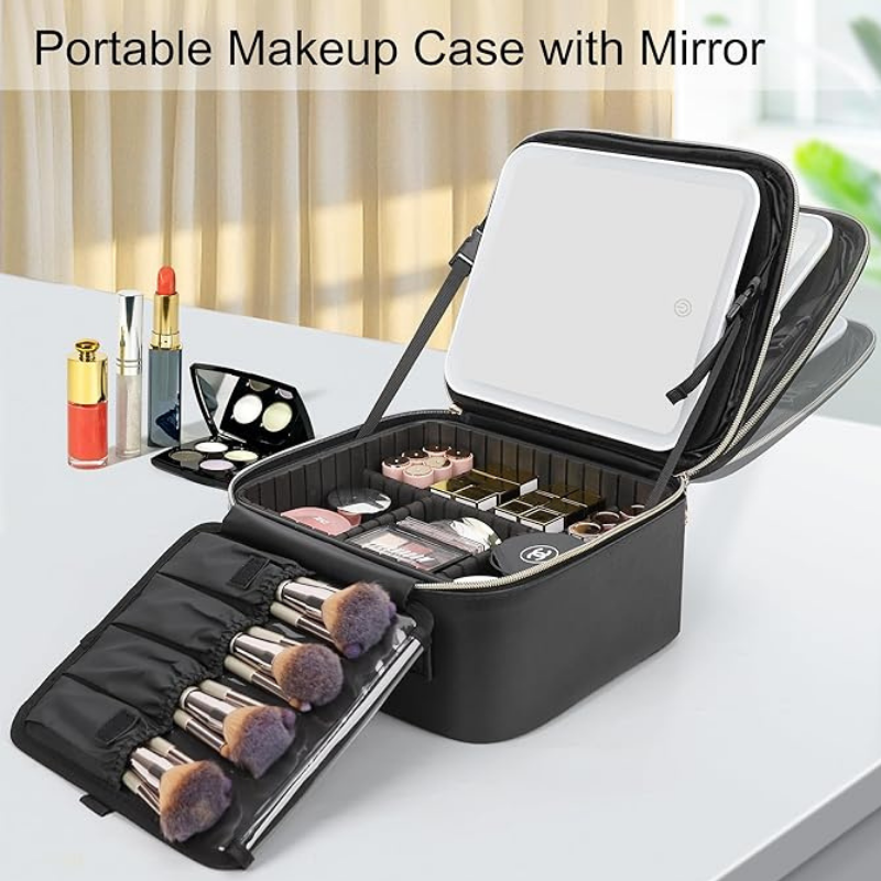 Sac de maquillage avec miroir LED – 3 modes d’éclairage & rechargeable USB